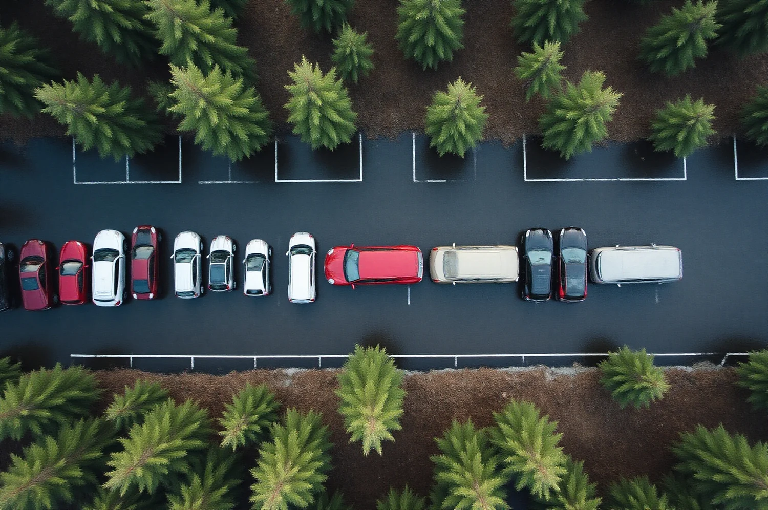 Kasutatud autod müügiplatsil ülalt vaadatuna